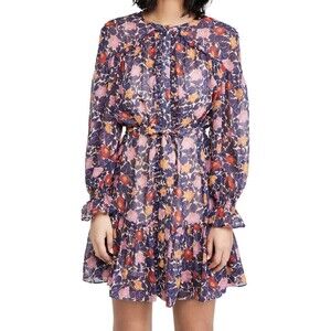 Saloni Pixie Dress Women's Size 2 US Lotus Lake Floral Silk Ruffle Mini Dress
